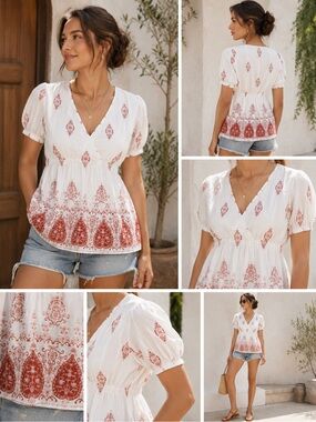 White and Red Women's Blouse